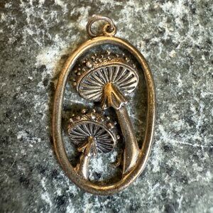 Sterling Silver Oval Double Mushroom Pendant